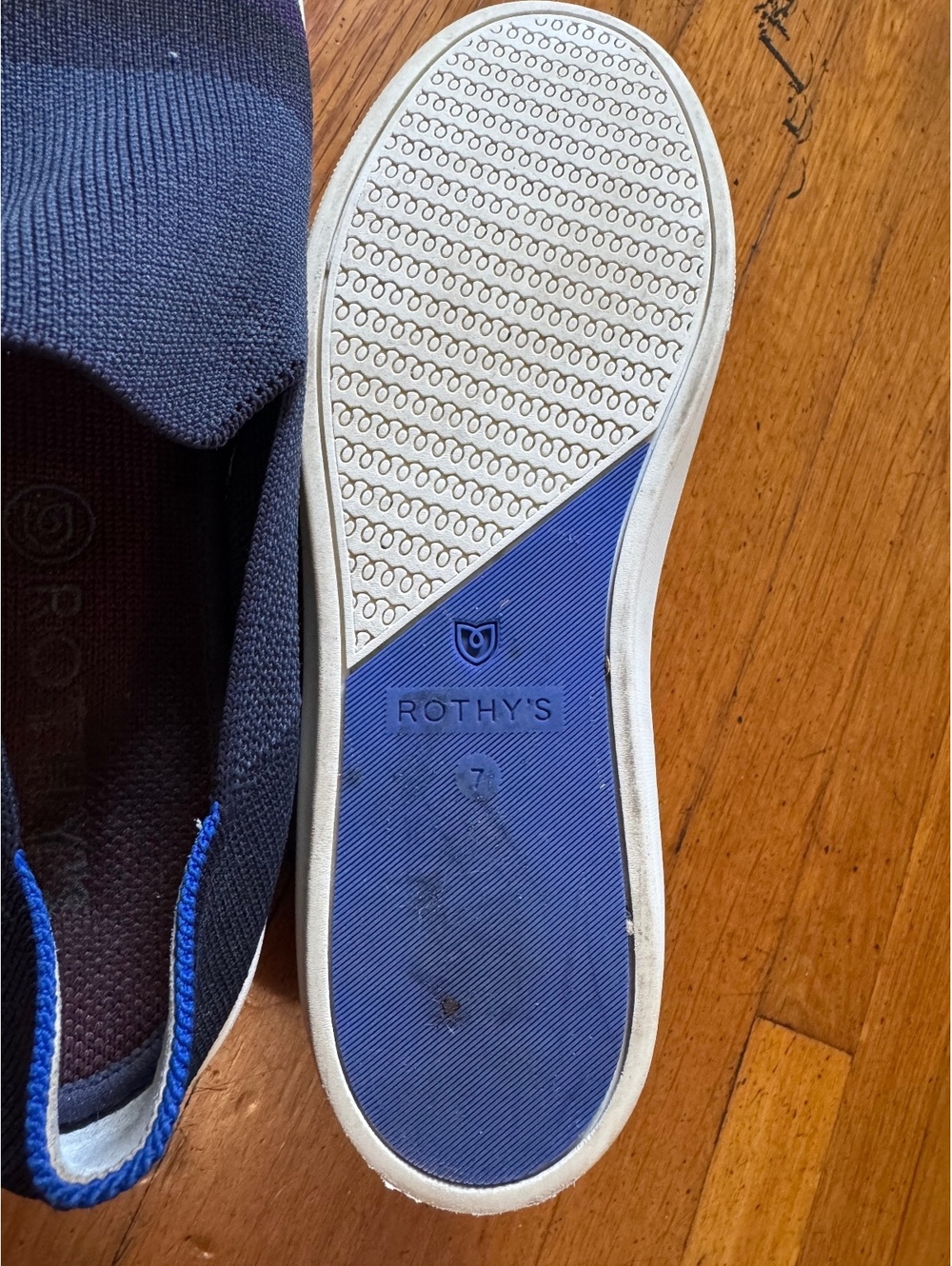 Rothy's The Sneaker Navy Blue Shadow Stripe Slip On Flats Women Size 7 - Picture 3 of 4